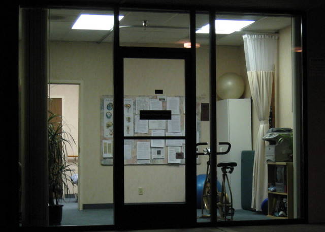 Photo of front office at night